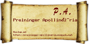 Preininger Apollinária névjegykártya